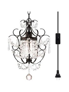 Crystal Beaded Mini Chandelier Pendant - Black Metal